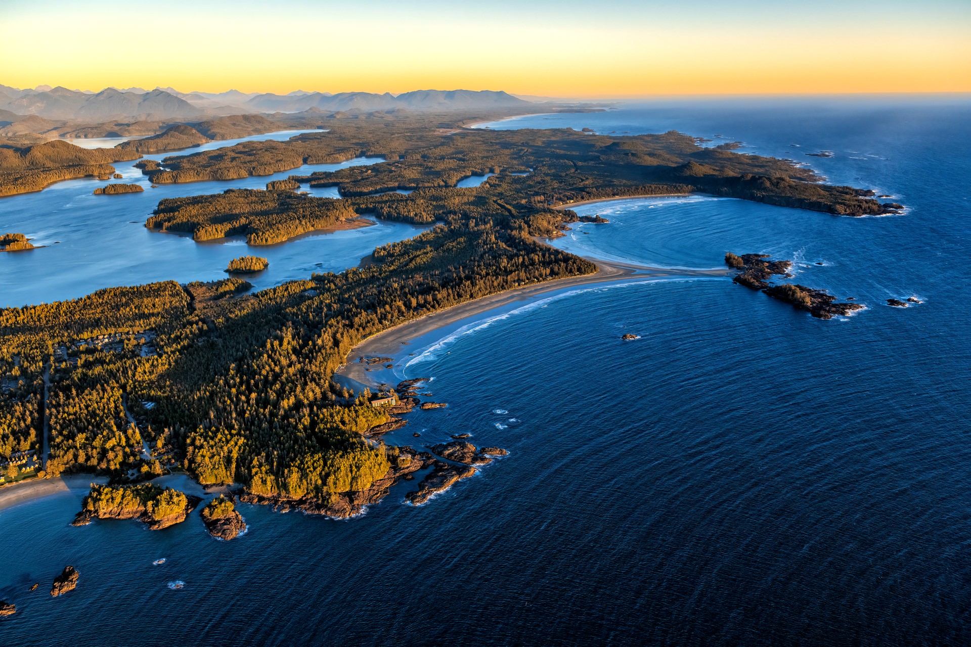 Aerial shot of Chesterman Beach, Tofino, BC